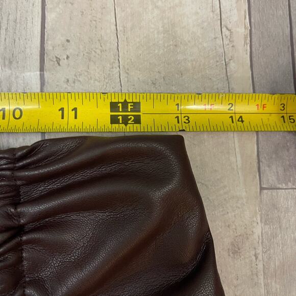 House of Harlow Faux Leather Pencil Skirt Ruched Side Slit XS Chocolate Brown - Picture 8 of 10